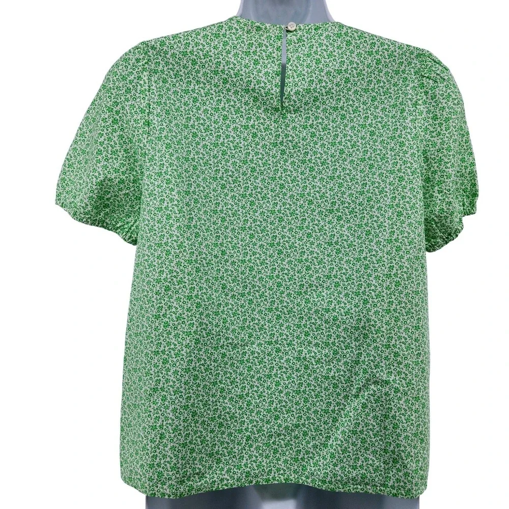 NWT‎ J Crew Floral Puff Sleeve Blouse Womens XS Green Cottagecore Top